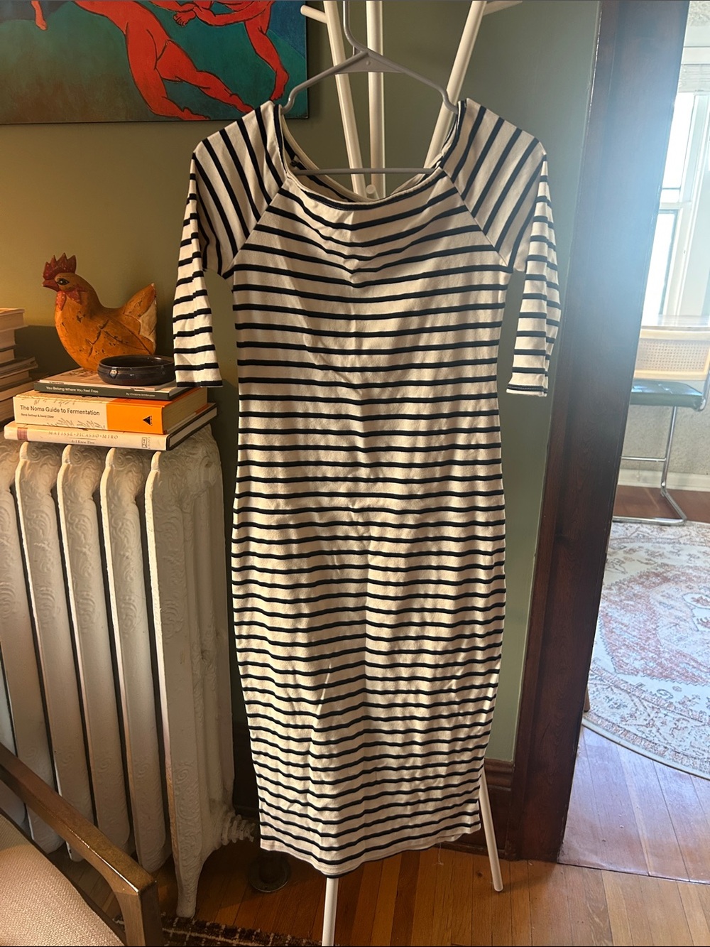 Striped Boatneck Midi Dress - Black & White